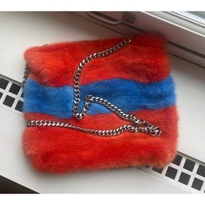 NWOT Genuine Mink Fur Crossbody Bag w/ Detachable Chain Strap & Leather Bottom